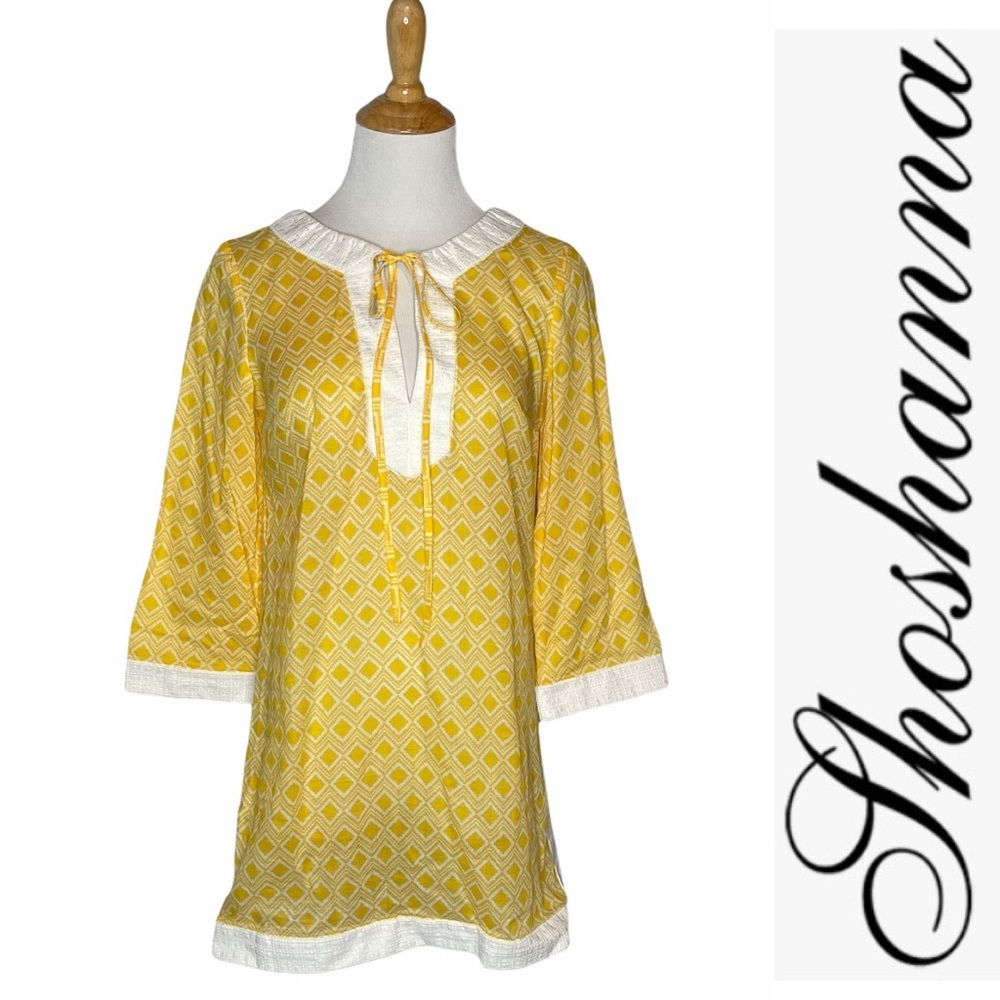 ShoshAnna Yellow/White Geometric Tunic CoverUp